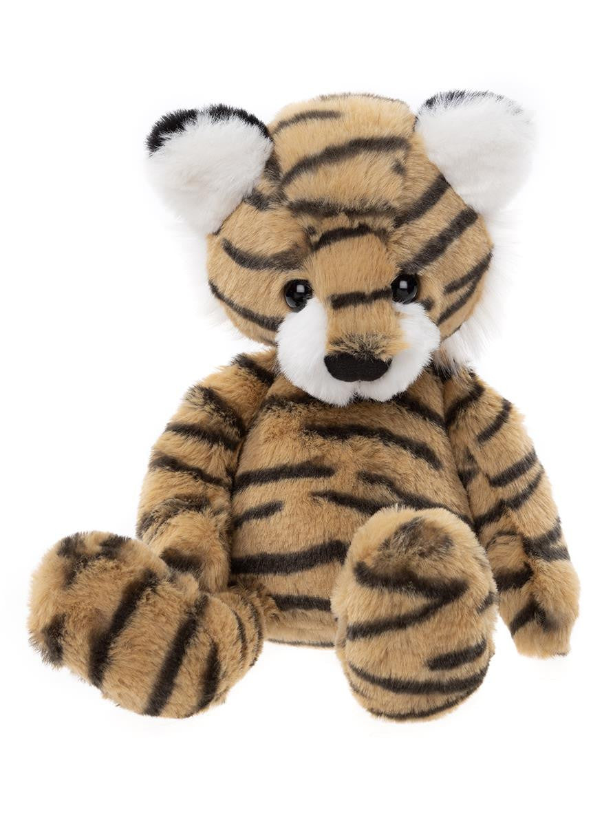 Plush tiger toy on a white background