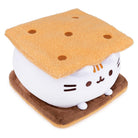 Cat-shaped marshmallow with graham cracker on a white background