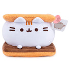 Plush toy resembling a cat sandwich with a tag on a white background
