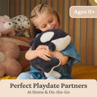 Child holding a plush toy with text 'Perfect Playdate Partners' and 'Ages 0+'