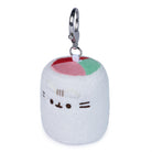 Plush keychain shaped like a cat with a cherry on top on a white background