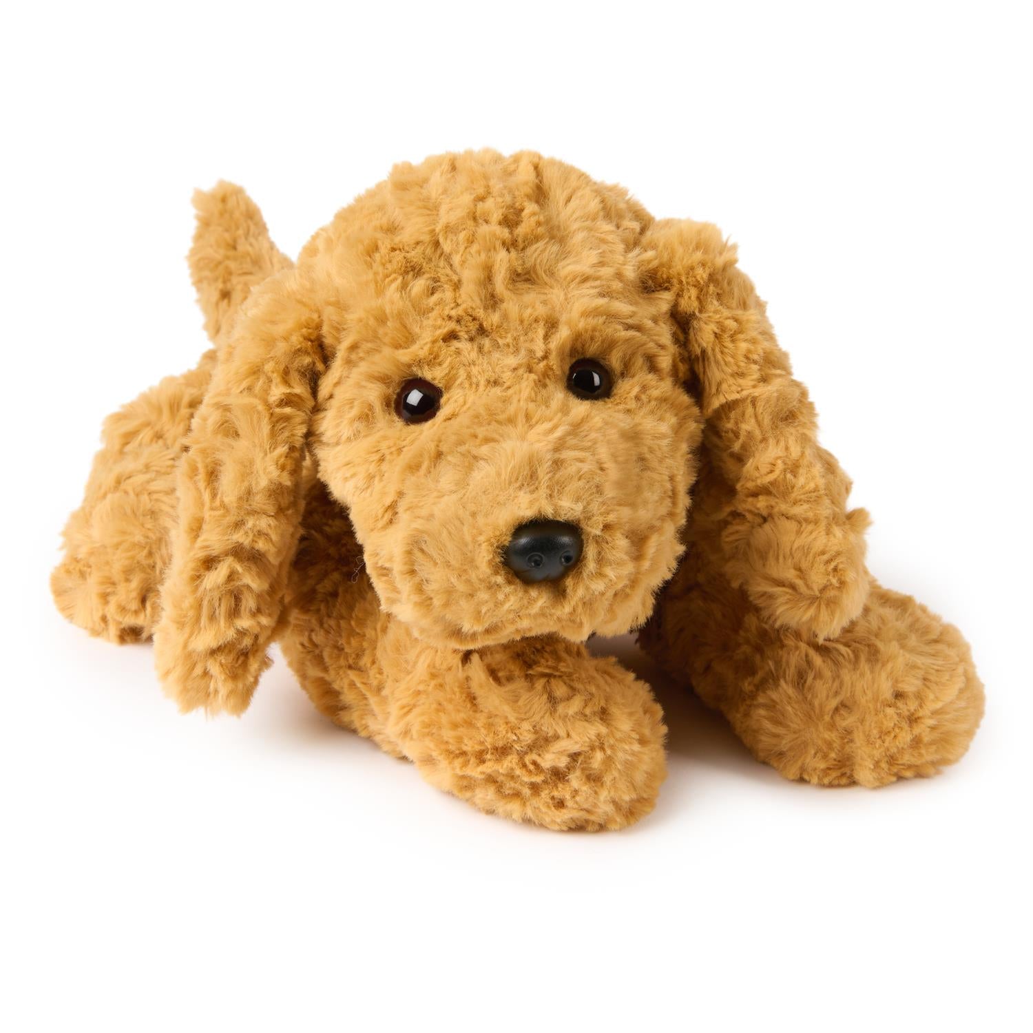 Brown plush dog toy on a white background