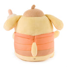 Plush toy resembling a cartoon character with a round body and peach-colored outfit on a white background