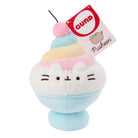 Plush toy resembling a ice cream sundae with Pusheen branding on a white background