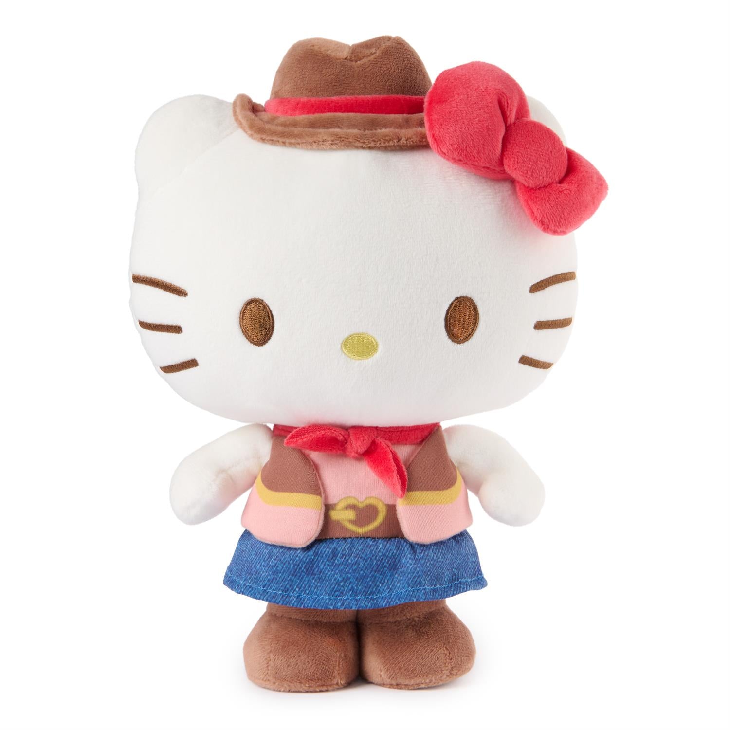 Plush toy resembling a character with a cowboy hat and outfit on a white background