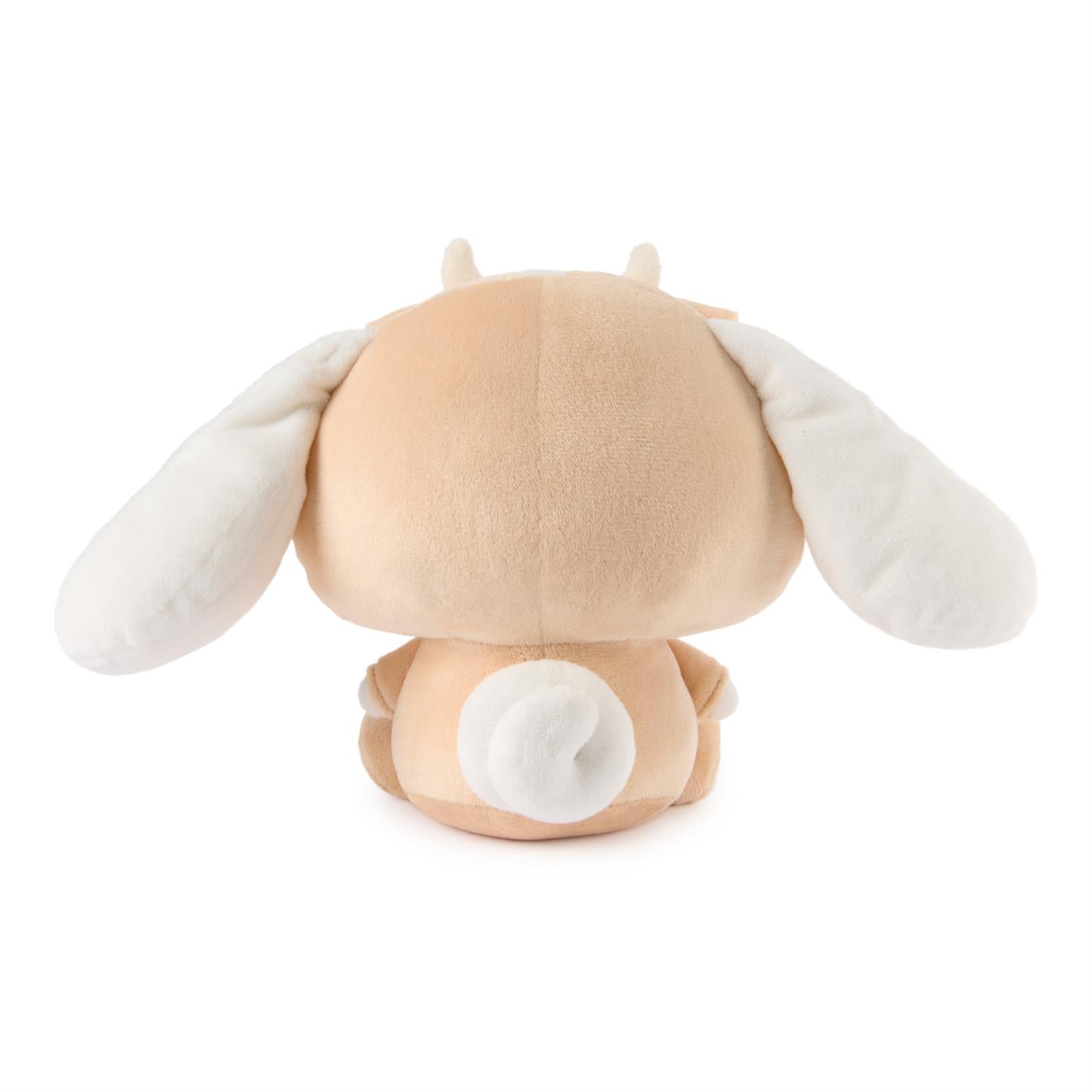 Beige plush toy with white accents on a white background
