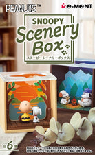 Snoopy Scenery Box packaging with Snoopy and Woodstock figures, featuring Re-ment branding.