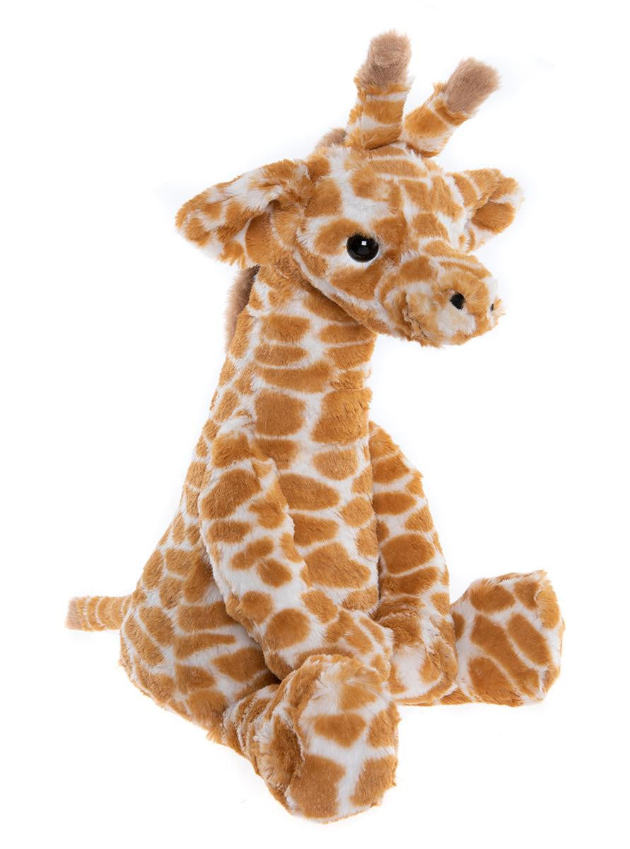 Plush giraffe toy on a white background