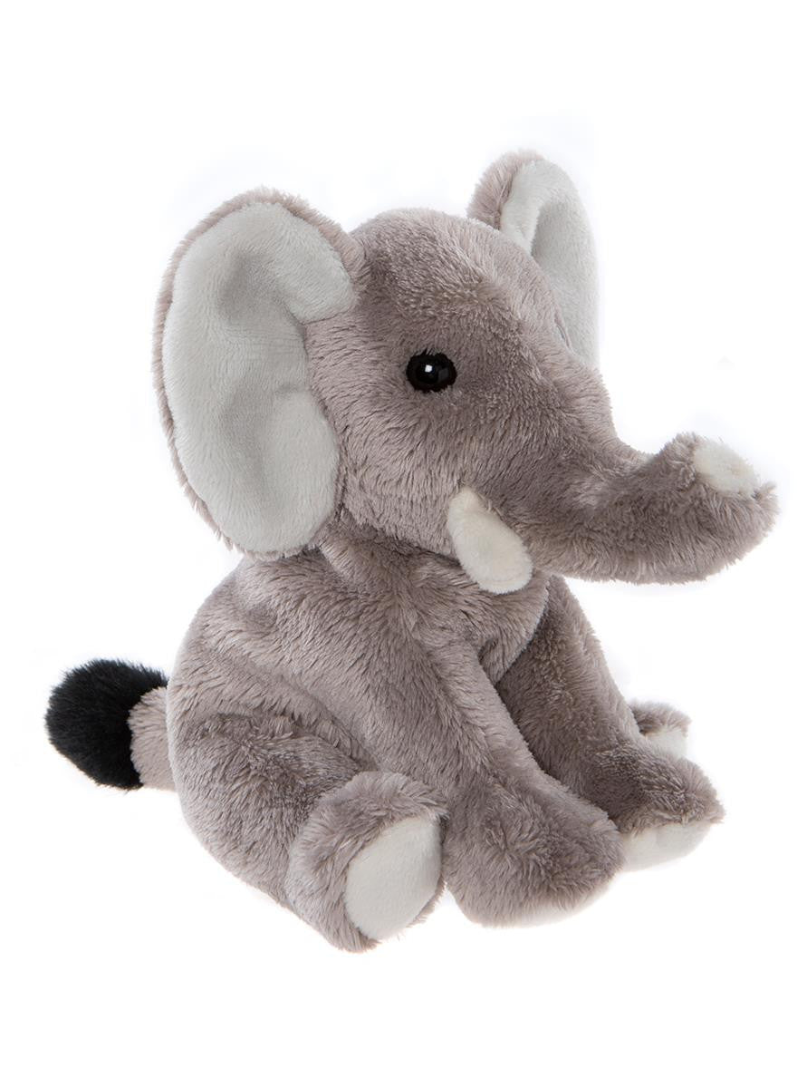Plush elephant toy on a white background