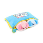 Blue Jolly Rancher pouch with pink and blue plush puppies peeking out.