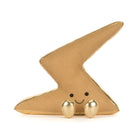 Gold lightning bolt-shaped plush toy with a smiling face on a white background