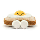 Stuffed egg plushie with smile on white background.