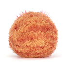 Fuzzy orange-red plush planet Mars toy by Jellycat, round with curly texture and spiky tufts, front view on white background