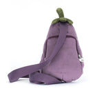 Purple backpack shaped like an eggplant on a white background