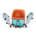 Plush toy sardine can character with two sardine arms.