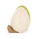 Stuffed plush toy avocado with pit and feet.
