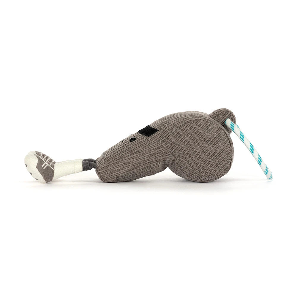 Plush toy horse with a rope on a white background