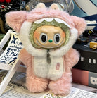 A plush toy in a pink furry monster costume.
