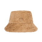 Brown fuzzy bucket hat on a white background
