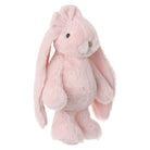 Pink plush bunny toy on a white background