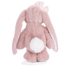Pink plush bunny toy on a white background