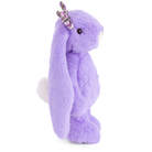 Purple plush toy with a decorative headband on a white background