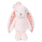 Pink plush bunny with floral details on a white background
