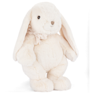White plush bunny toy with a bow on a white background