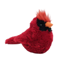 Plush red cardinal bird toy on a white background