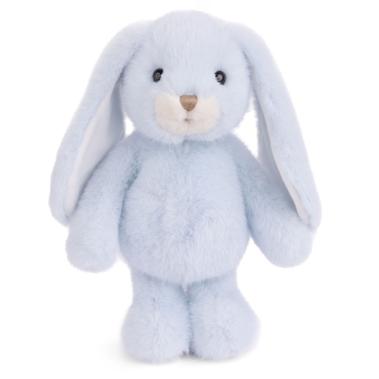 Blue plush bunny toy on a white background