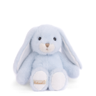 Blue plush bunny toy with a visible brand logo on a white background