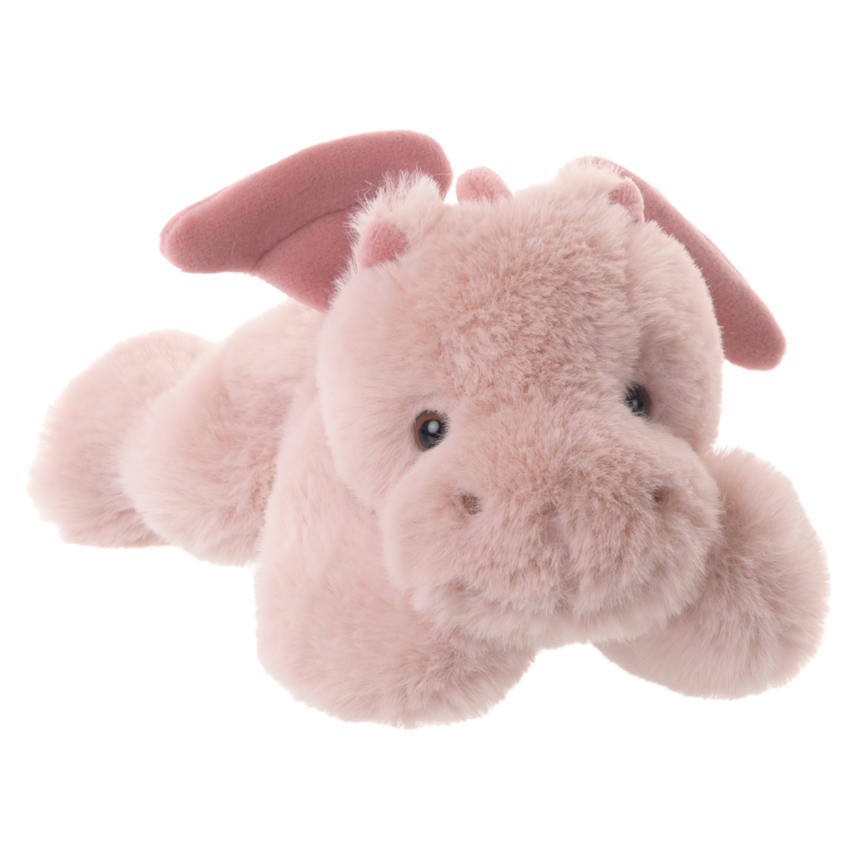 Pink plush dragon toy on a white background