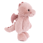 Pink plush dragon toy on a white background