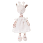 Plush giraffe toy with a white dress on a white background