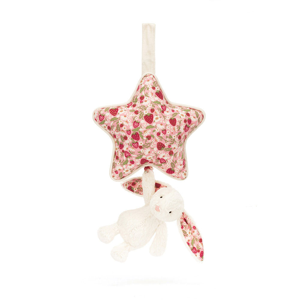 Hanging star-shaped baby mobile with a bunny plush.