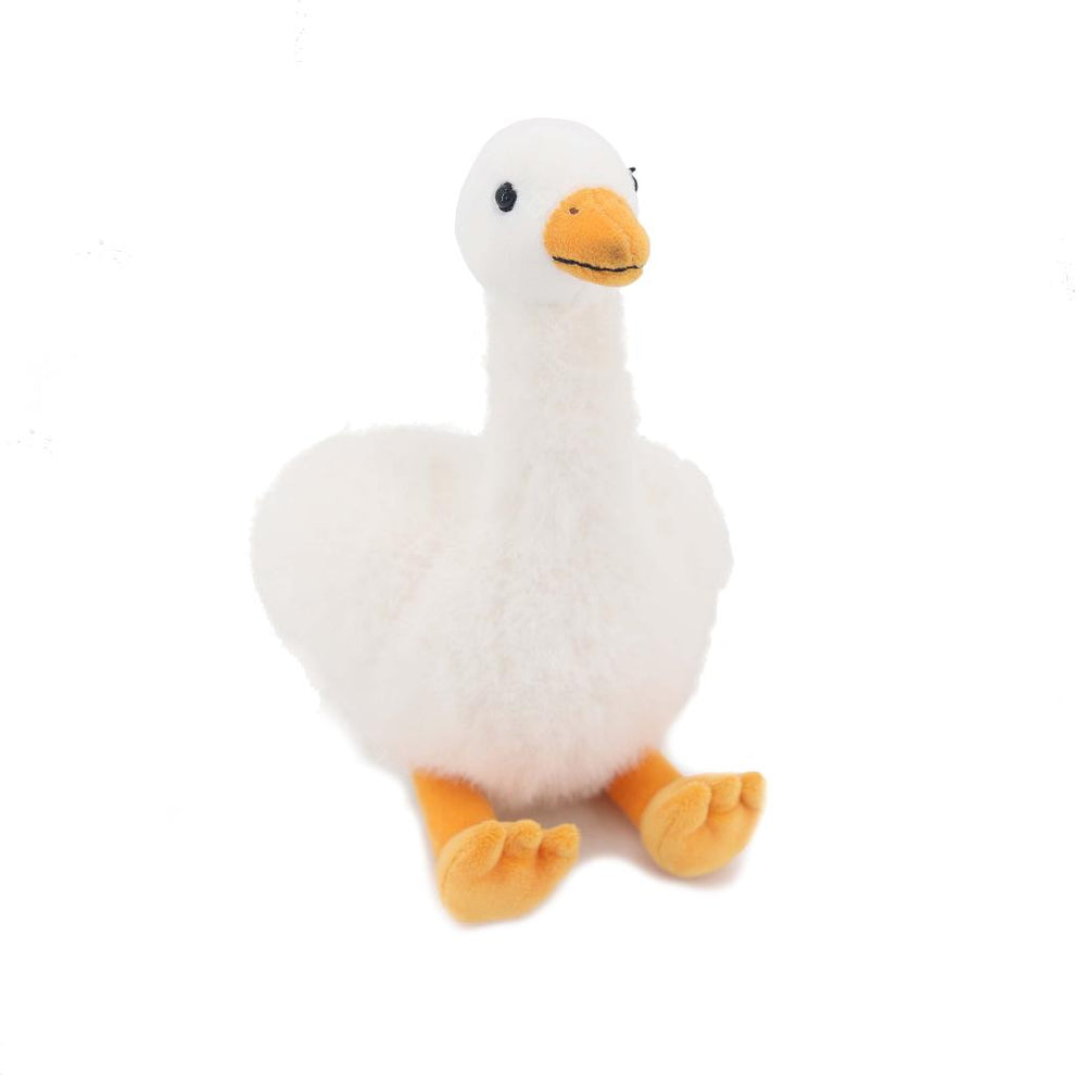 Plush toy goose on a white background