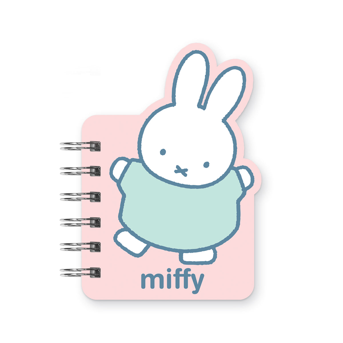 A small spiral-bound notebook featuring a cartoon rabbit character on a pink cover, with the name 'miffy' printed at the bottom. The notebook is photographed on a clean white background.