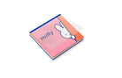 A Miffy branded sticky note pad with a pink cover, blue and orange accents, and a white rabbit illustration, shown on a clean white background.