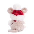 A plush mouse toy shown from the back, wearing a red Santa hat with white faux-fur trim and a white pom-pom, on a plain white background.