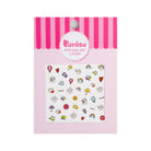 Pack of small nail art stickers featuring cartoon drawings against a white background, packaged in pink cardboard.