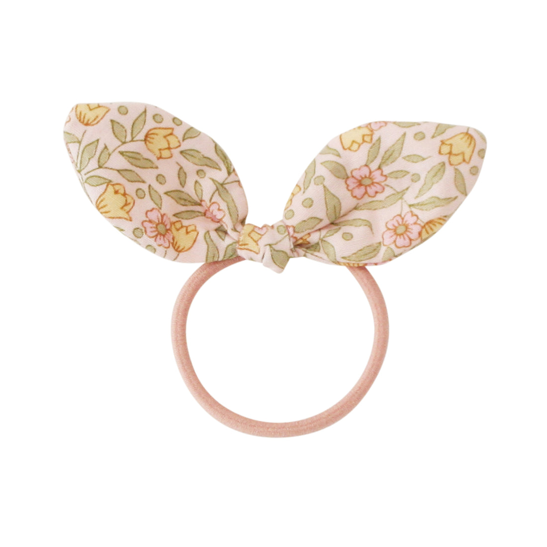 Floral print hair tie with bunny ears.
