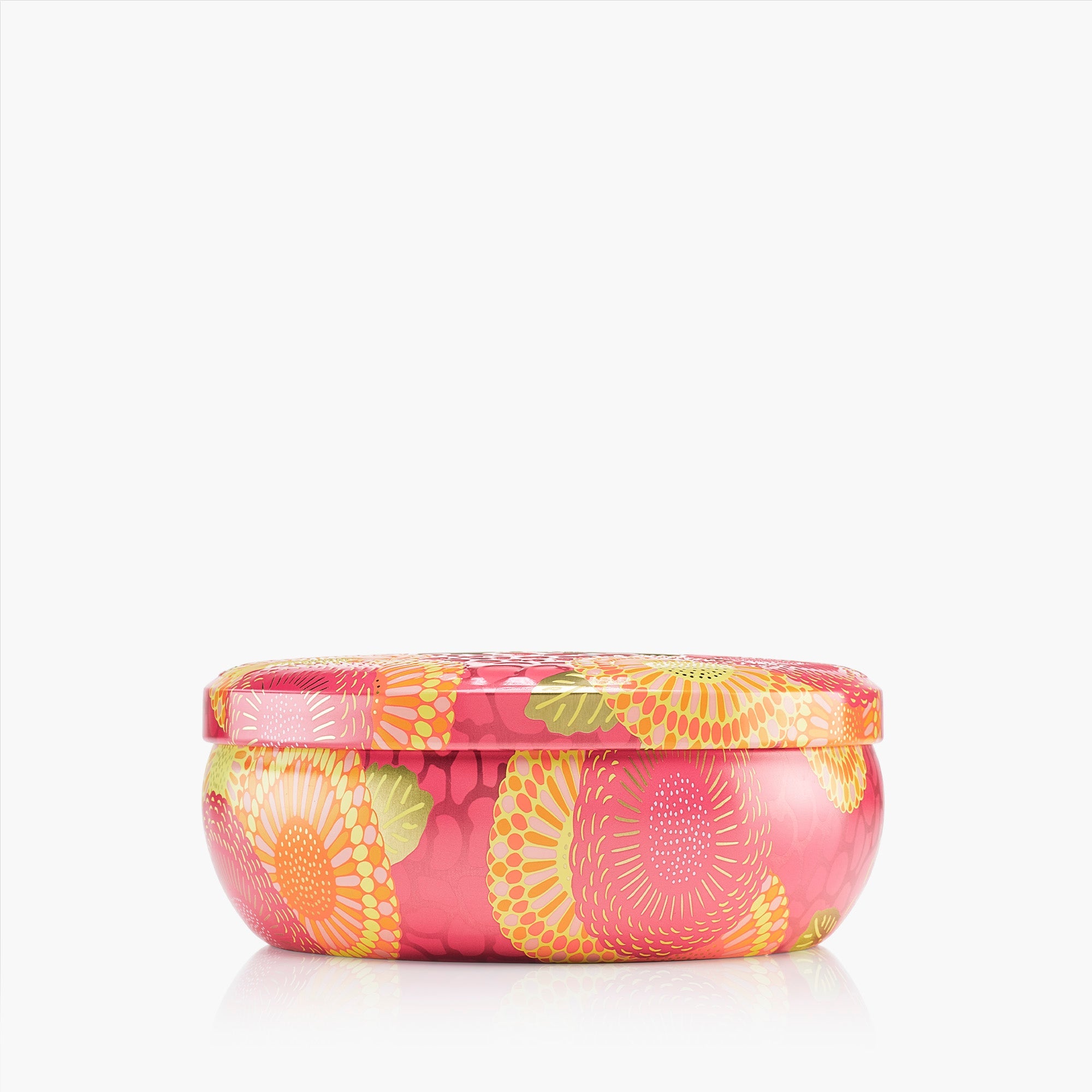 Pink floral-patterned container on a white background