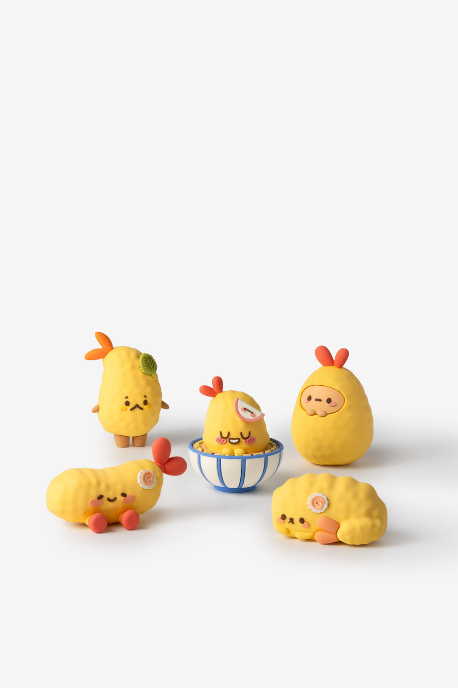Set of five yellow cartoon-style characters on a white background