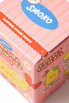 Pink packaging with cartoon characters and 'Smoko' branding