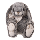 Gray plush bunny with a white bow tie on a white background