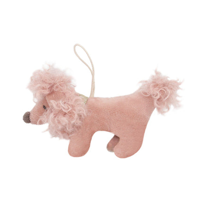 Pink stuffed poodle toy.