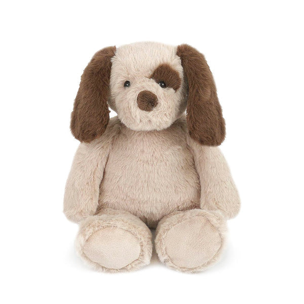 Tan and brown plush dog sitting.