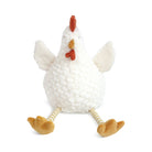 White plush chicken toy with a red comb on a white background