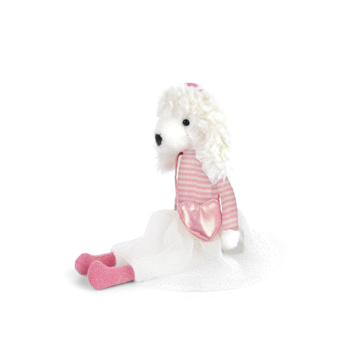 White plush toy with pink accents on a white background