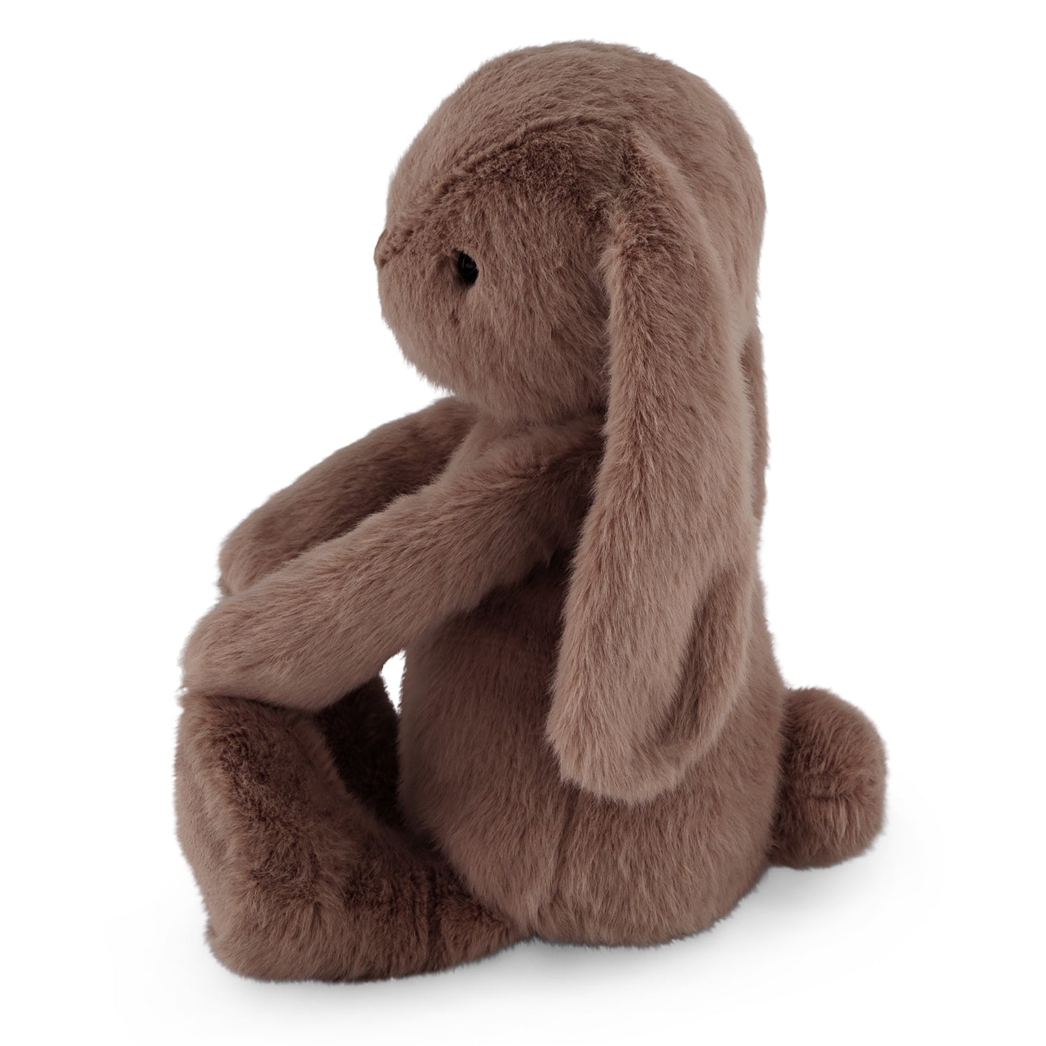 Brown plush bunny toy on a white background